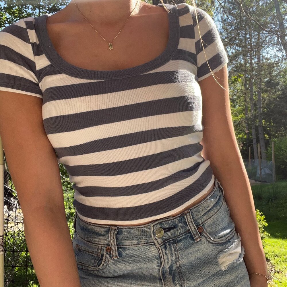Stripped Scoop Neck Baby Tee from Hollister
